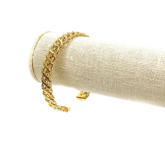 Open Cuff Bracelet Textured Open Work Cut Out Design Shiny Gold Tone Narrow - Picture 5 of 11